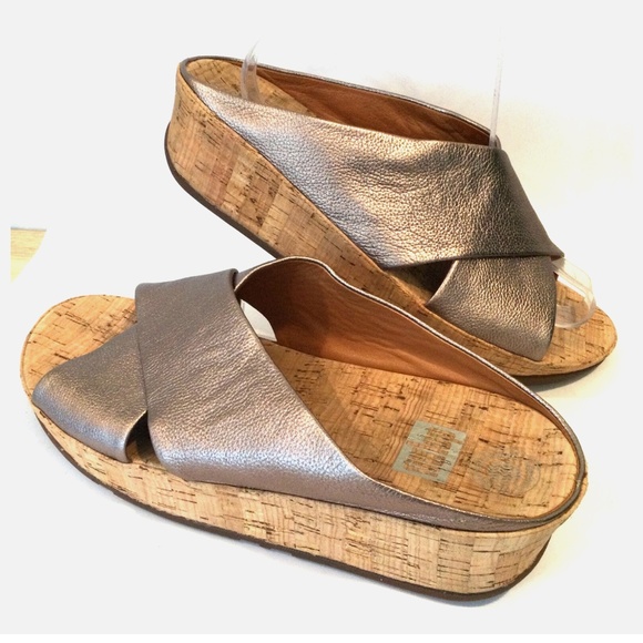 FitFlop Kys Bronze Size 9 Women Leather Crisscross Cork Slide Sandals EU 41 UK 7 - Picture 3 of 10